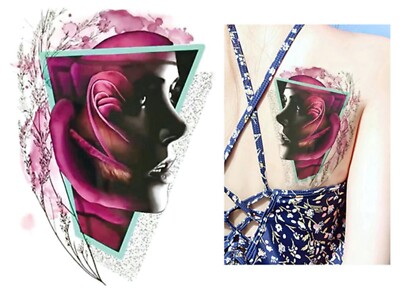 Temporäres Tattoo Dame Rose Blumen Muster Sexy Farbe Lady Girl Mädchen