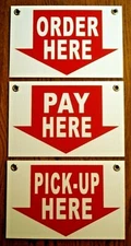ORDER HERE, PAY HERE & PICK-UP HERE Plastic Coroplast SIGNS 8X12 w/Grommets  
