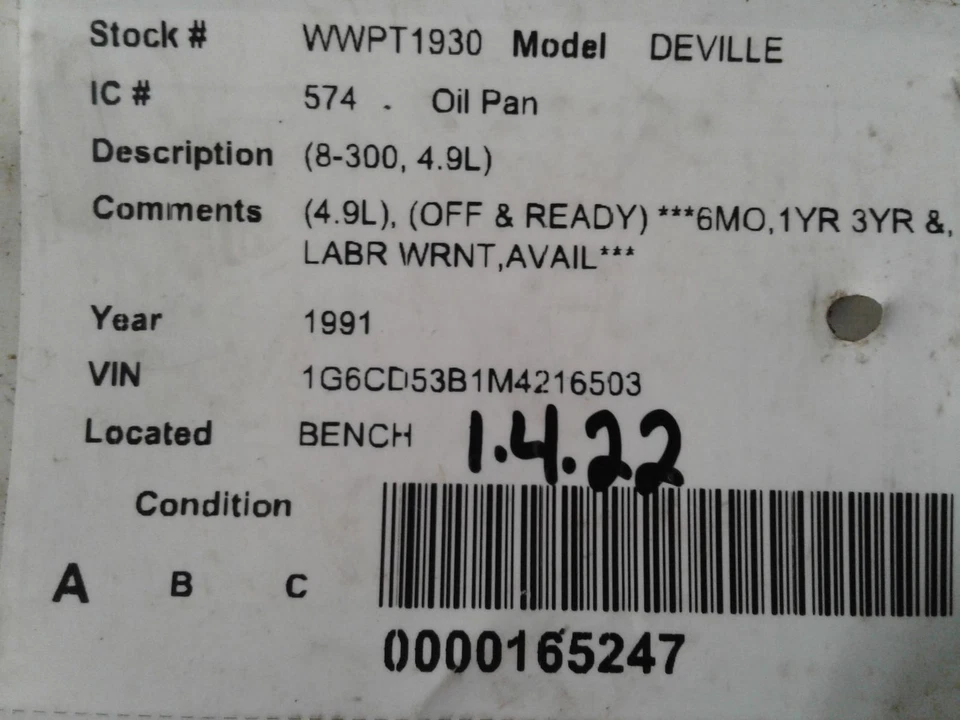 Used Engine Oil Pan fits: 1991 Cadillac Deville 8-273 4.5 Grade A Foto 4 de 4