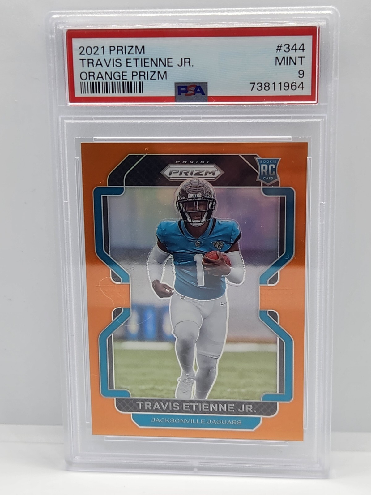2021 Panini Prizm TRAVIS ETIENNE JR Orange Prizm PSA 9 Rookie RC /249 #344