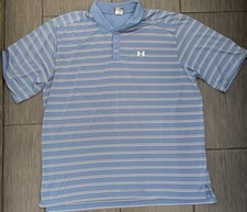 Under Armour Men's Blue Striped Short Sleeve Golf Polo Shirt Size XXL