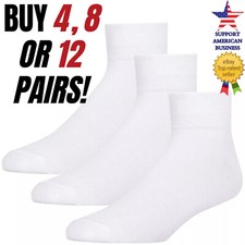 White Ankle Dress Socks for Men Women Crew Plain Size 6-8 9-11 10-13 Pack Lot