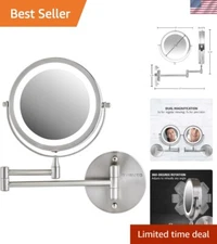 Cordless Double-Sided Magnifying Vanity Mirror with Extendable Arm - 1X/7X