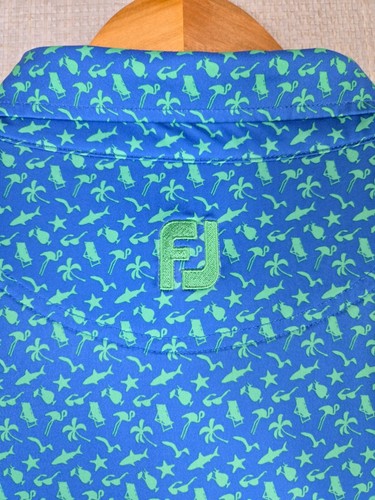 FOOTJOY Tropical Flamingo Shark Cocktail Mens Polo Shirt Size XL Athletic Fit - Picture 7 of 13