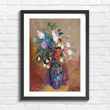 Vibrant Vintage Wildflower Bouquet in Rustic Vase Original Framed Wall Art Print