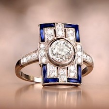 1Ct White Round Bezel Set Art Deco Engagement Wedding Ring 925 Sterling Silver