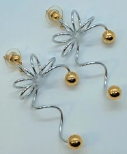 Silver & Gold Large & Unique Swirl & Ball Statement Costume Earrings