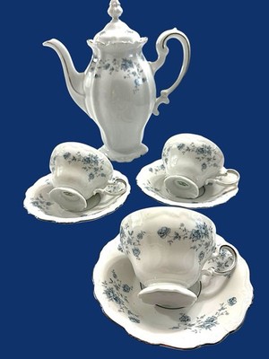 J Haviland Bavaria Blue Garland Tea Set Teapot 3 Cups Saucers 