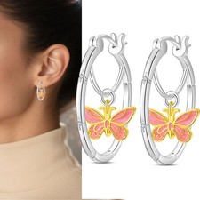 PANDACH 925 Sterling Silver Butterfly Earrings For Women - Large Statement Hoops
