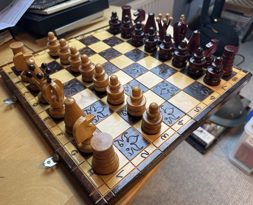 Chess Wooden Set Big Folding Traditional Handwork Chessboard Family Board Game - Picture 2 of 4