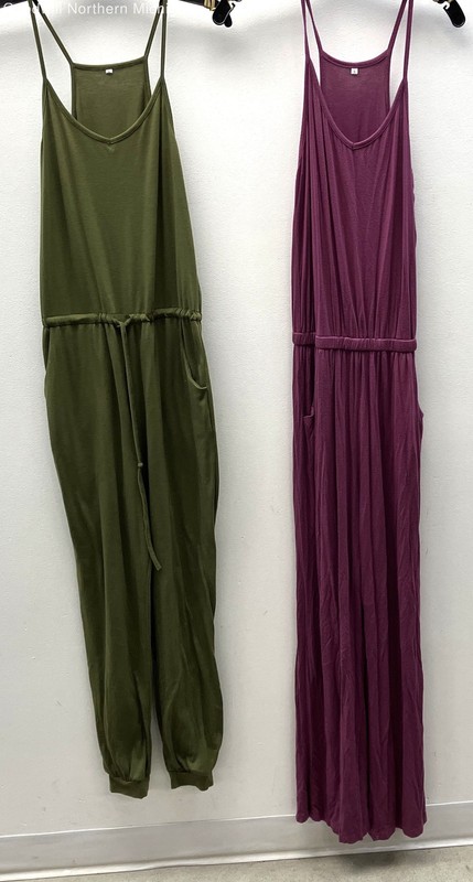 Women's Jumpsuit Set Olive Green Jogger & Plum Wide Leg Rayon Blend Pockets Sz S