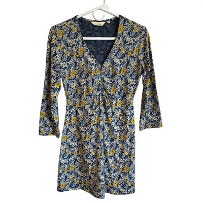 Seasalt Cornwall Floral Print V-Neck Lemon Tunic Top Size US 6/10 UK Organic