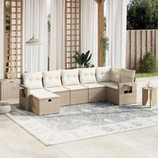 Garden Sofa Set Beige Poly Rattan Large Modular Garden Sofa Set