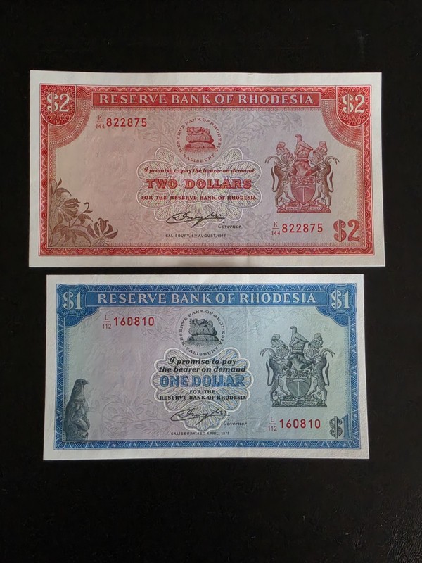 1977 rhodesia 2 dollars 1978 1 Dollar Unc