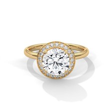 14K Yellow Gold Round Cut Halo Engagement Ring Solitaire Diamond Wedding Band