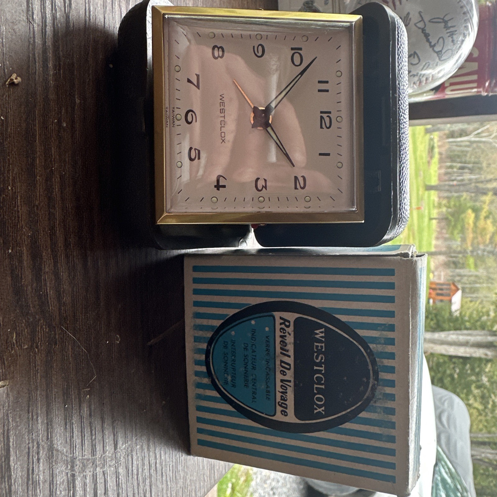 Vintage Westclox Wind Up Travel Alarm Clock Pocket Size Tan With Box WORKS