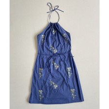Vtg Y2K EXPRESS Periwinkle Floral Cotton Halter Wrap Dress / 5/6 / Hippie Boho