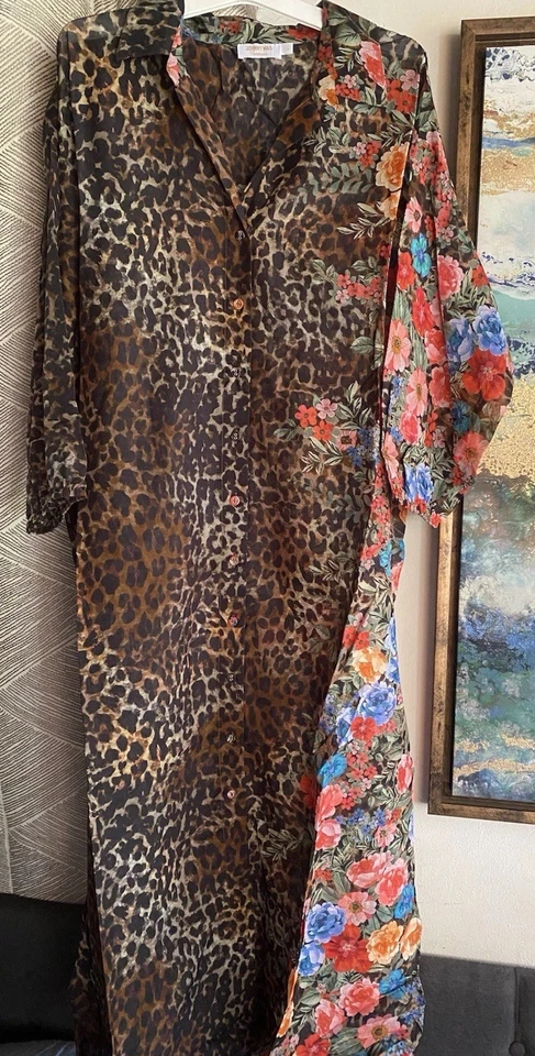 Vestido Camisa Johnny Was Leopardo Abotonada Manga Larga Floral Gasa Talla L NUEVO Foto 2 de 4