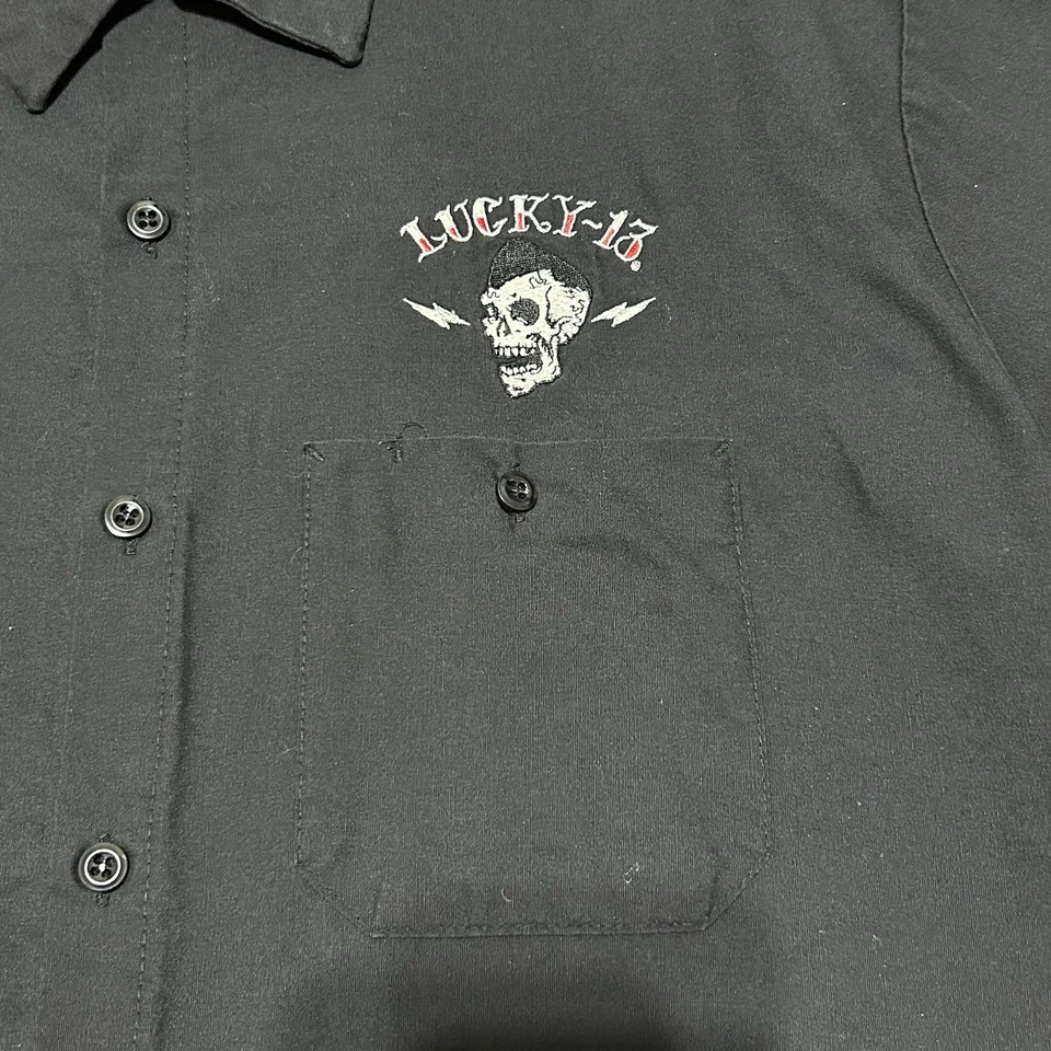 Lucky 13 Psychobilly Shirt Men Red Kap Rockabilly Punk Work Button Up Size XL - Image 2 of 4