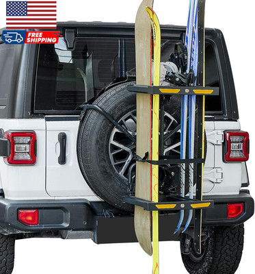 JOYTUTUS Spare Tire Ski Snowboard Rack with Security Lock Folding for Wrangler
