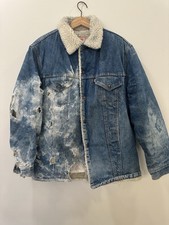 Vintage 1970 s Levi's Sherpa Lined Denim Trucker Jacket THRASHED Orange Tab