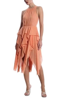 NWT $398 Standout with BCBG Max Azria Ruffle Skirt Midi Dress - Apricot - size 0