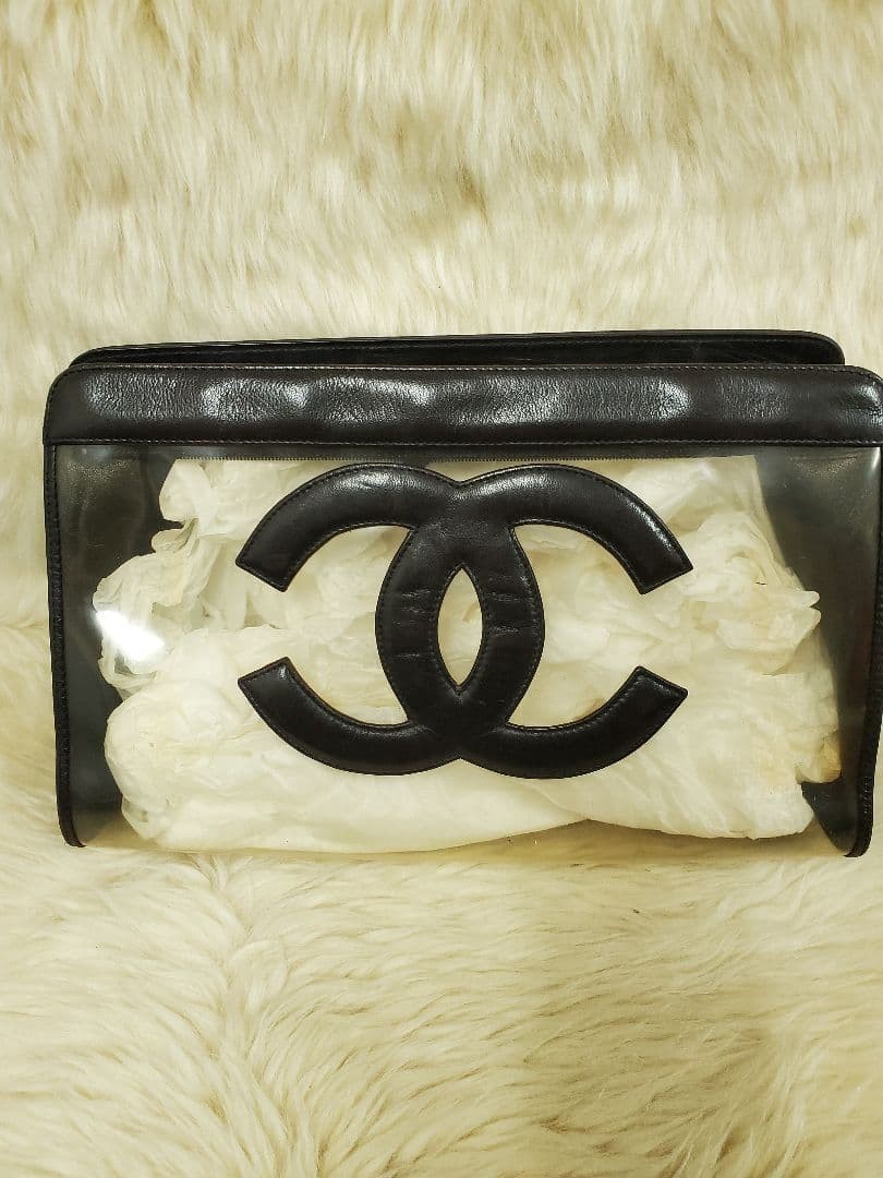 Auth CHANEL Bag Clear Clutch Women's Black Leather & Clear 30x20x9 cm thumbnail 18