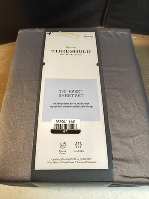 Threshold Twin XL Sheet Set Grey Herringbone  Cotton Blend 500 TC (2)