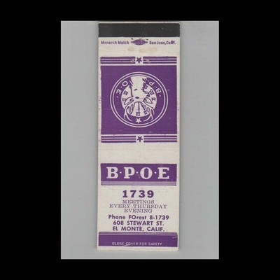 Matchbook Cover BPOE Elks Lodge 1739 El Monte CA