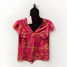 NWT DR2 Women’s Sleeveless Pink Floral Pattern Blouse Size XL Tropical RN 139276
