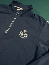 RARE Peet’s Coffee Logo 1/4 Zip Long Sleeve Performance Shirt LARGE Employee 