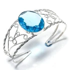 Swiss Blue Topaz Gemstone Handmade 925 Sterling Silver Cuff Bracelet Adjustable