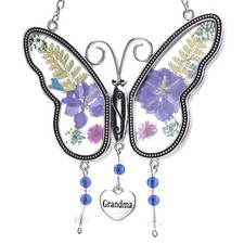 Laraine Butterfly Suncatcher with Pressed Colourful Flower Wings Mom Mother's...