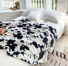  Cow Print Blanket Soft Fuzzy Fleece Flannel Cow Throw 71 inches Black Cow