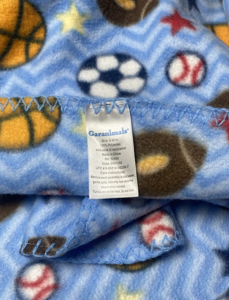 Garanimals Blue Fleece Sport Blanket Football Soccer Ball Basketball Baseball - Image 3 of 4