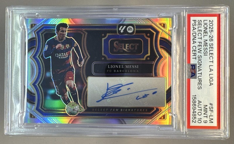 Lionel Messi 2025 Panini Select La Liga #SF-LM Silver Prizm Few Auto PSA 9/10