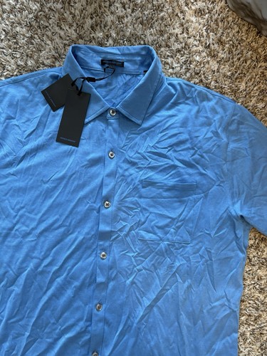 Patrick Assaraf Silk Blend Blue Pocket Lightweight Knit Button Up Shirt Large - Picture 4 of 9