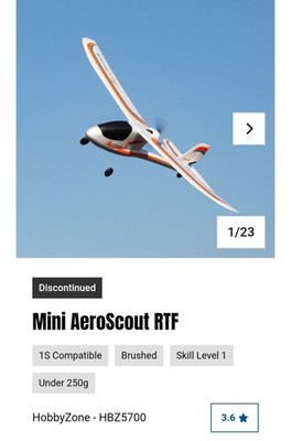New Mini AeroScout RTF HobbyZone HBZ5700 Eflite Fms Dynam Parkzone