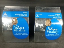 Lot 2 Leggs Sheer Vitality Pantyhose Control Top Sheer Toe Size A 90650 Suntan 
