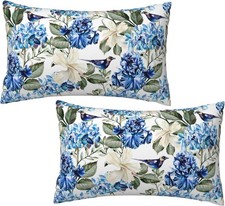Blue and White Pillow Covers 12" x 20" Pack of 2 Blue Hydrangea Floral Flower