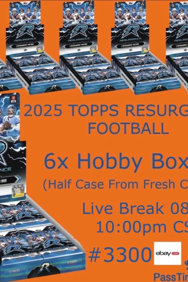2025 TOPPS RESURGENCE FOOTBALL - 6x Hobby Boxes - HALF CASE BREAK 3300