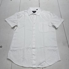 Flex Dress Shirt Mens Small White Solid Short Sleeve Button Front Luxury