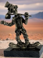 "Estatua de payaso hobo de peltre chapada en plata de colección para autostop, sobre base de mármol 5,5"""