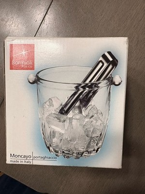 Bormioli Rocco Dedalo Crystal Ice Bucket & Stainless Steel Tongs 30.5 oz