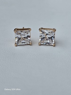 Quadratischer Ohrstecker 18 kt Rotgold plattiert CZ 8 mm NUR EINZELNER OHRRING HERREN 