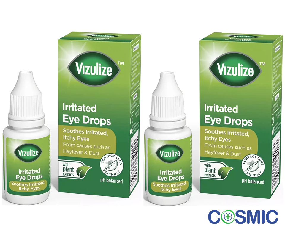 2 X Vizulize Irritated Eye Drops 10ml Soothes Itchy Eyes Contact Lens Friendly