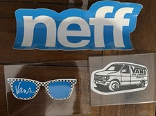 Lote de pegatinas de snowboard de pizarra. Gafas de sol neff, Van’s Van, Van’s