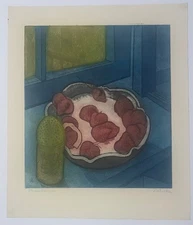 Original 1936 DOROTHY RUTKA 'Strawberries' MODERNISM Still Life Color Aquatint