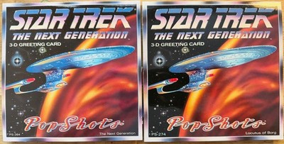 Star Trek POP-UP CARD Pair vtg TNG / LOCUTUS of Borg / Cast Picard Riker Troi