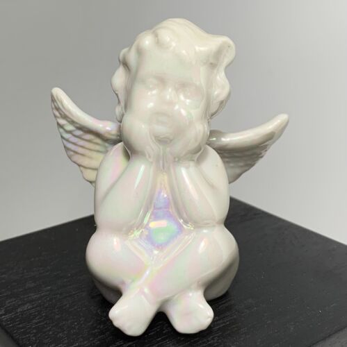 GANZ Iridescent Finish Ceramic Sitting Cherub Angel Figurine 2” x 3” - Picture 1 of 8